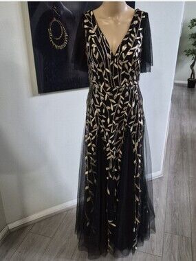 Ever Pretty Black Maxi Dress with Gold Leaf Embroidery